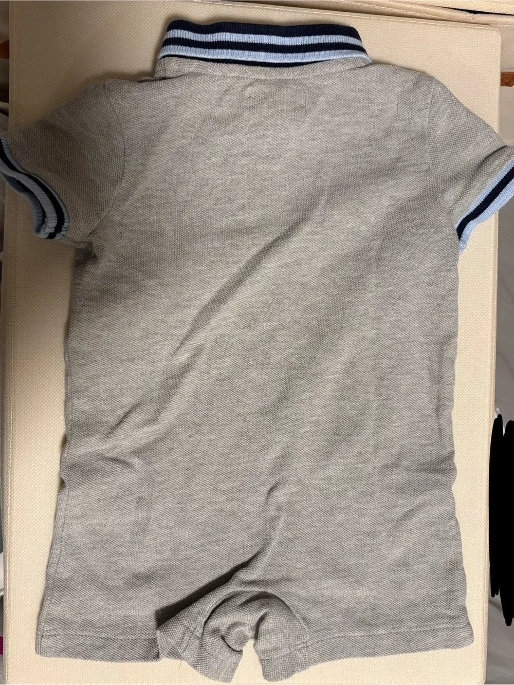 Polo by Ralph Lauren Gray Baby Polo Romper with Bear Embroidery 6M
